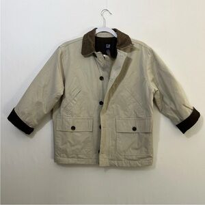 GAP Kids Barn jacket Cream and Brown canvas with leather collar